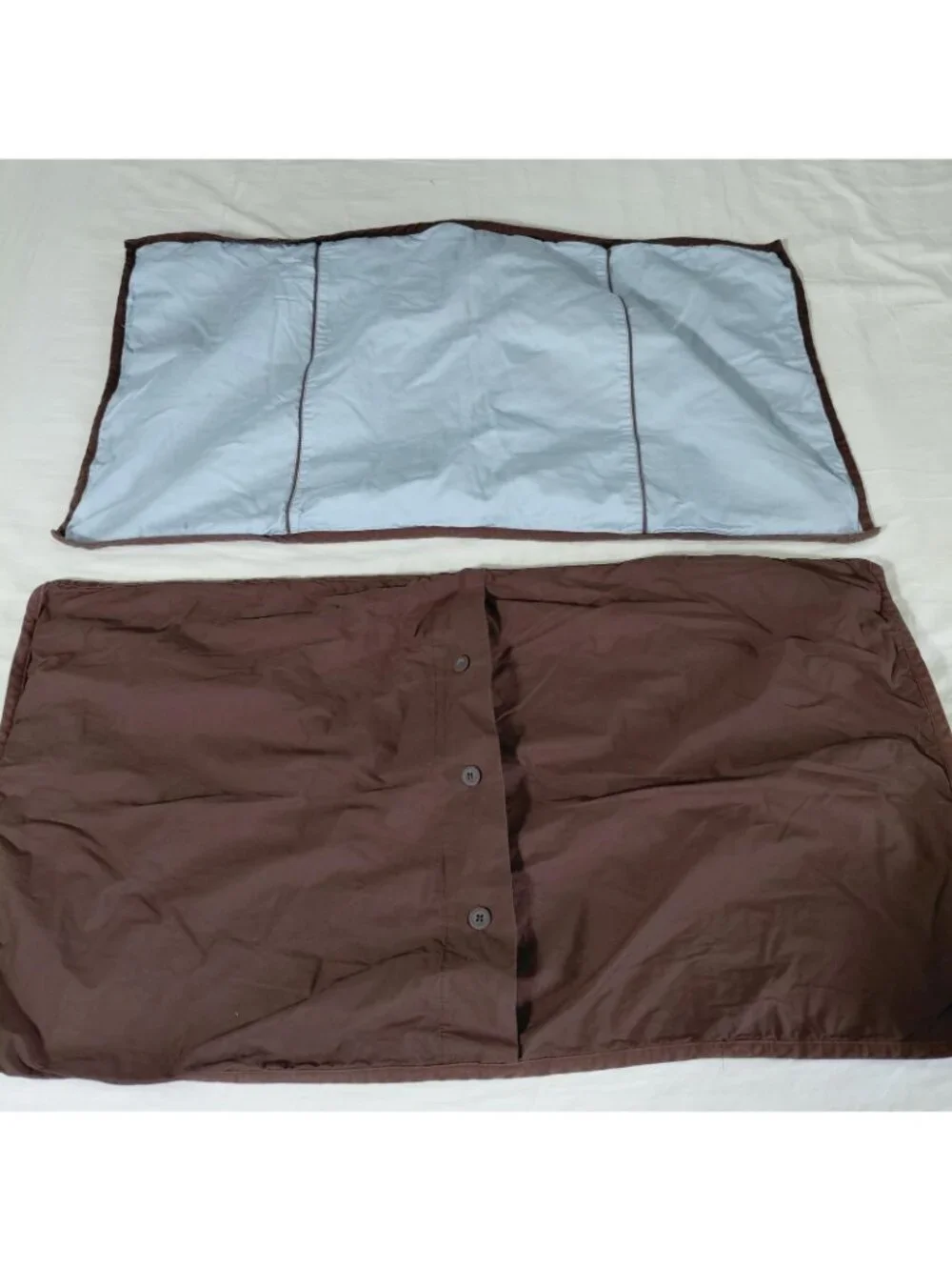 Nautica Home King Pillow Shams Set 2 Blue Brown Trim Cotton Reversible Button